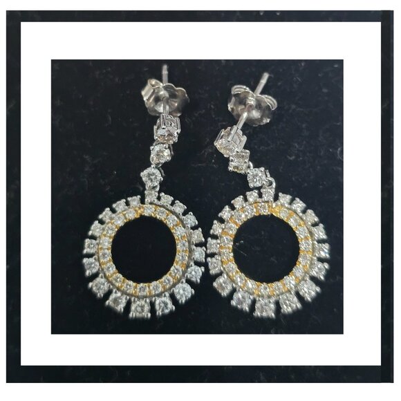 ✔️ 14K Yellow & White Gold Diamond Drop Double Circle Earrings 2.20CT Total ✔️ - Picture 1 of 7